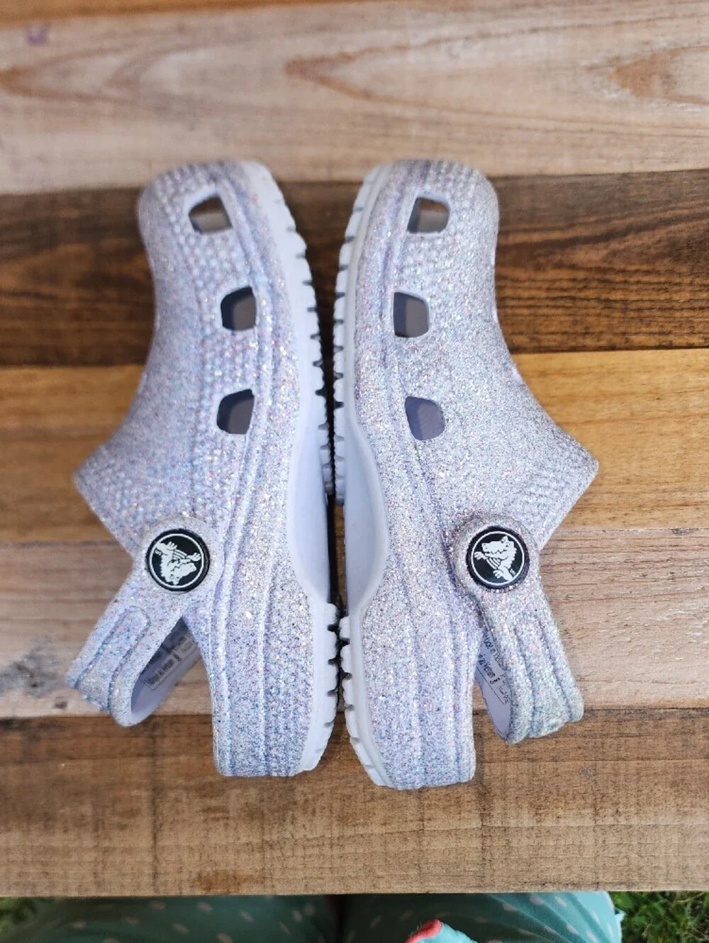 CROCS Kids Silver Multicolored Iridescent Shimmery Glitter Clog Size 8